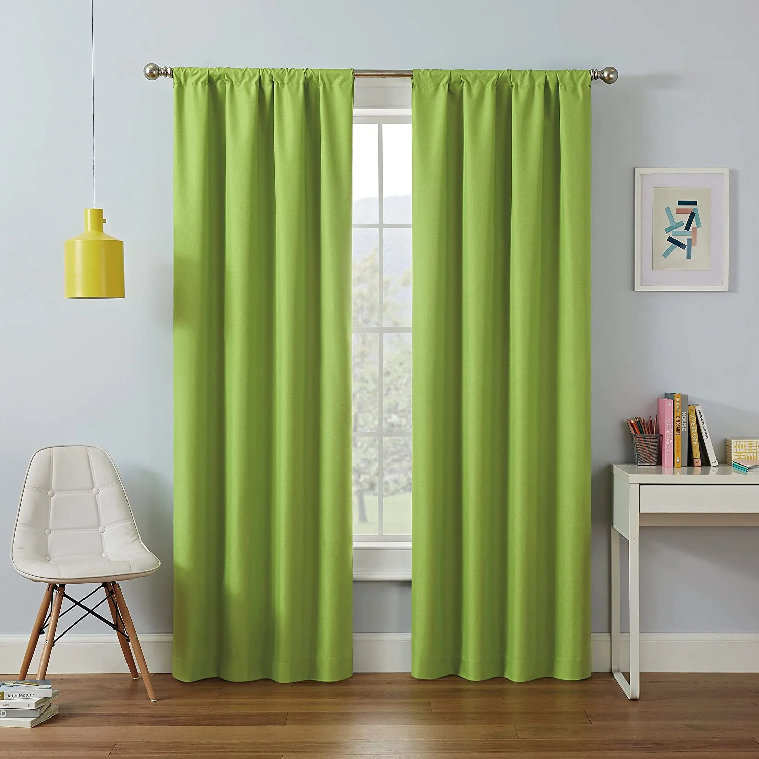 J&V Textiles 2 Panels Solid Grommet Faux Silk Window Curtain Drapes Treatment in 84" Length - Image 33