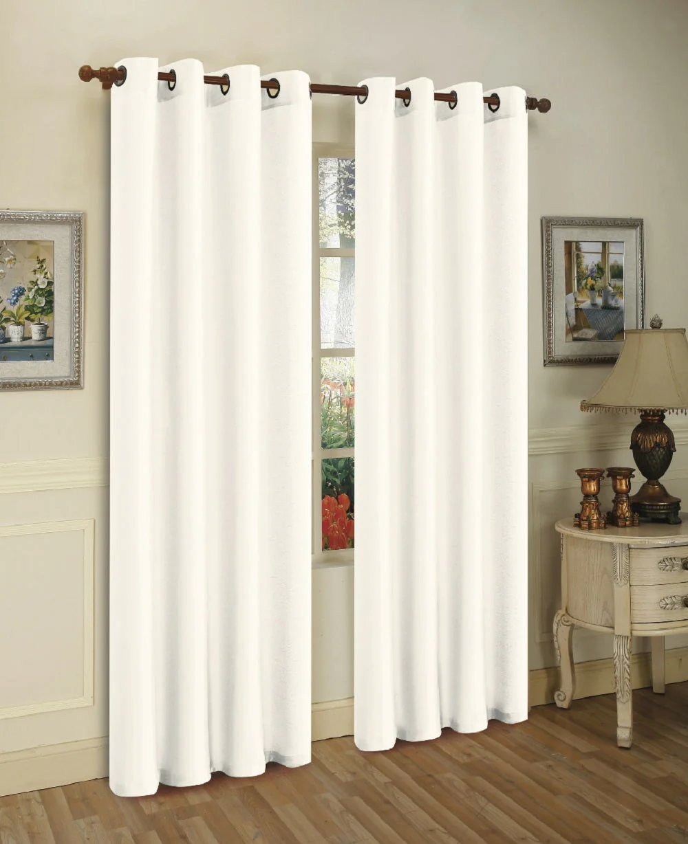 J&V Textiles 2 Panels Solid Grommet Faux Silk Window Curtain Drapes Treatment in 84" Length - Image 7