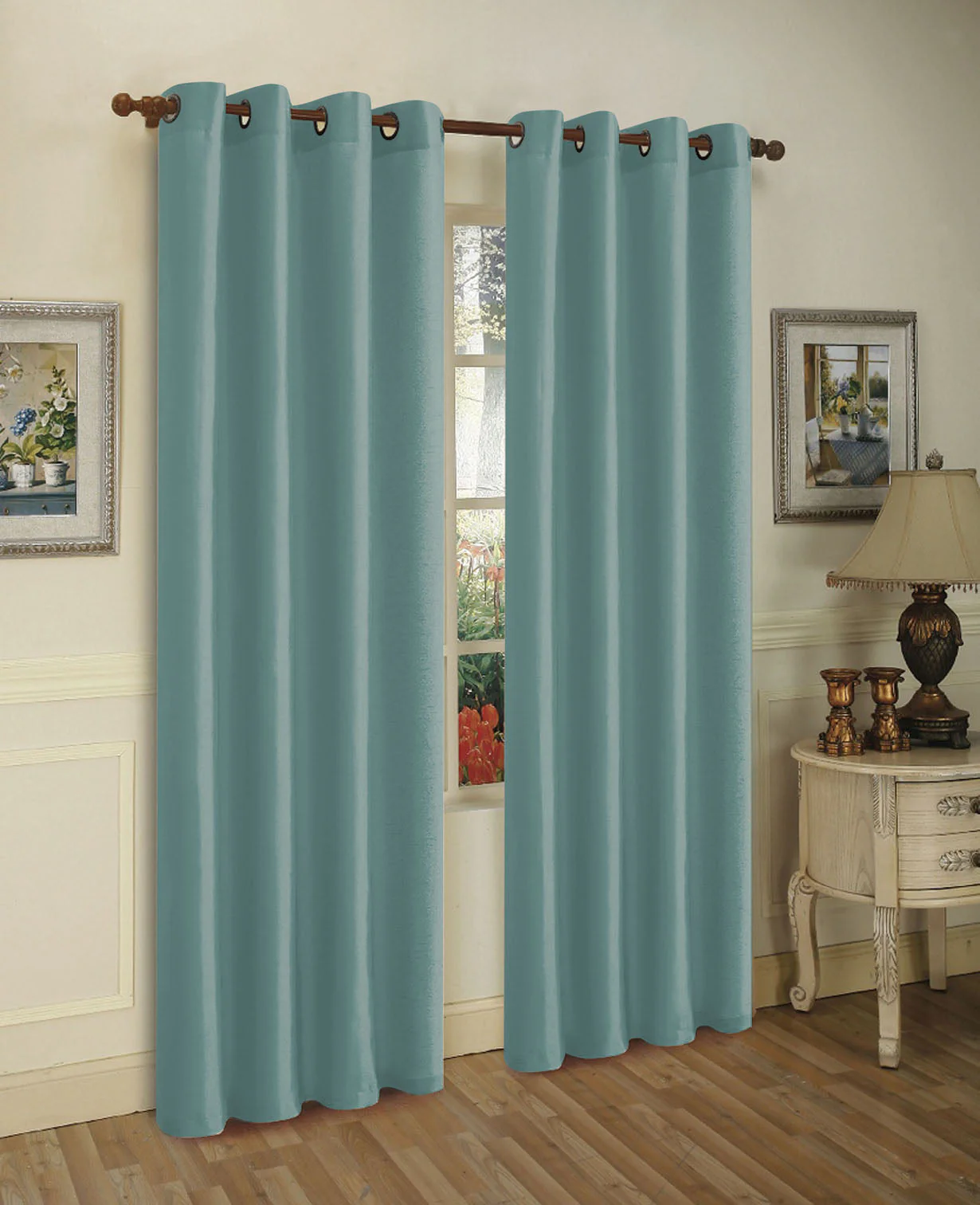 J&V Textiles 2 Panels Solid Grommet Faux Silk Window Curtain Drapes Treatment in 84" Length - Image 8