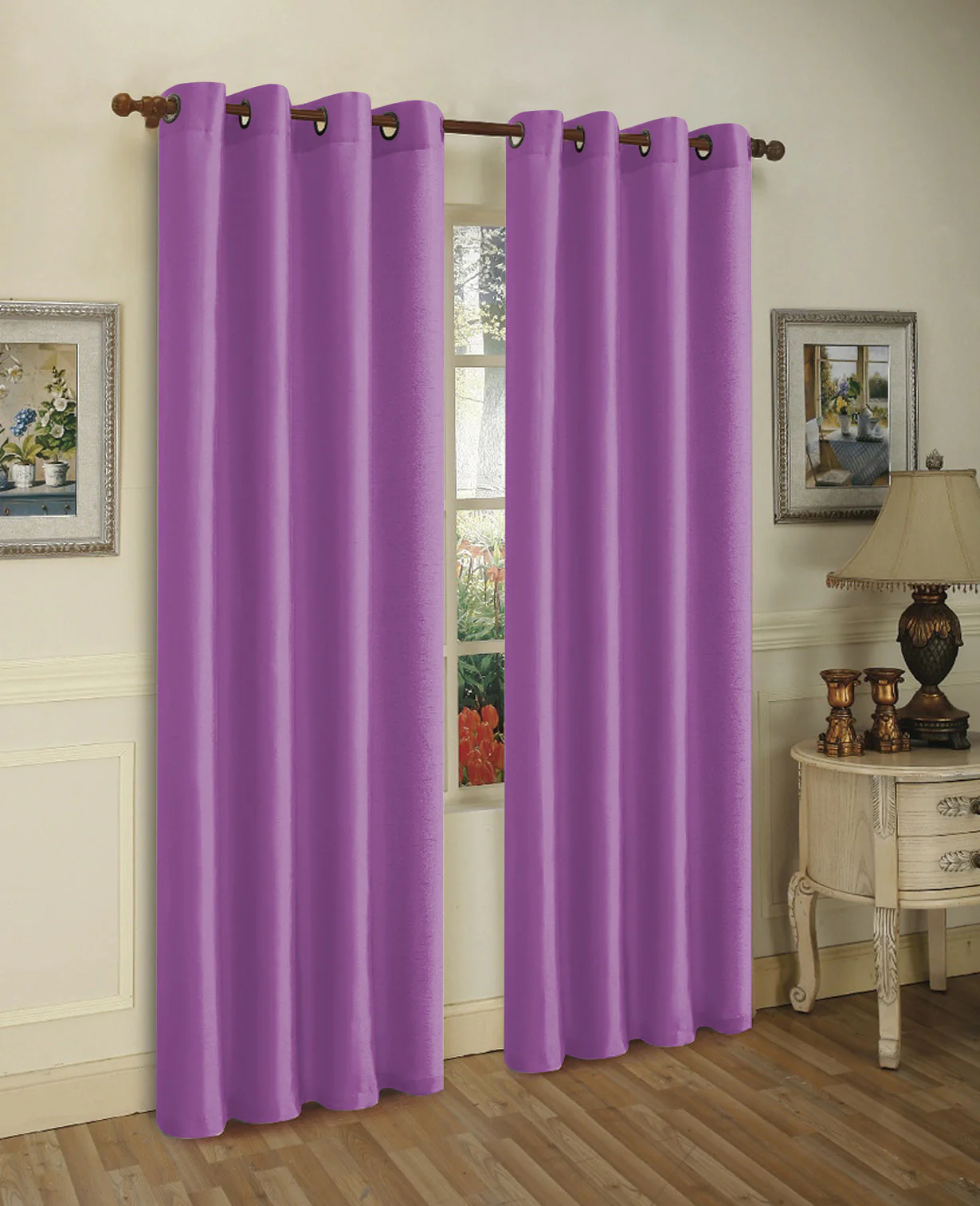 J&V Textiles 2 Panels Solid Grommet Faux Silk Window Curtain Drapes Treatment in 84" Length - Image 9