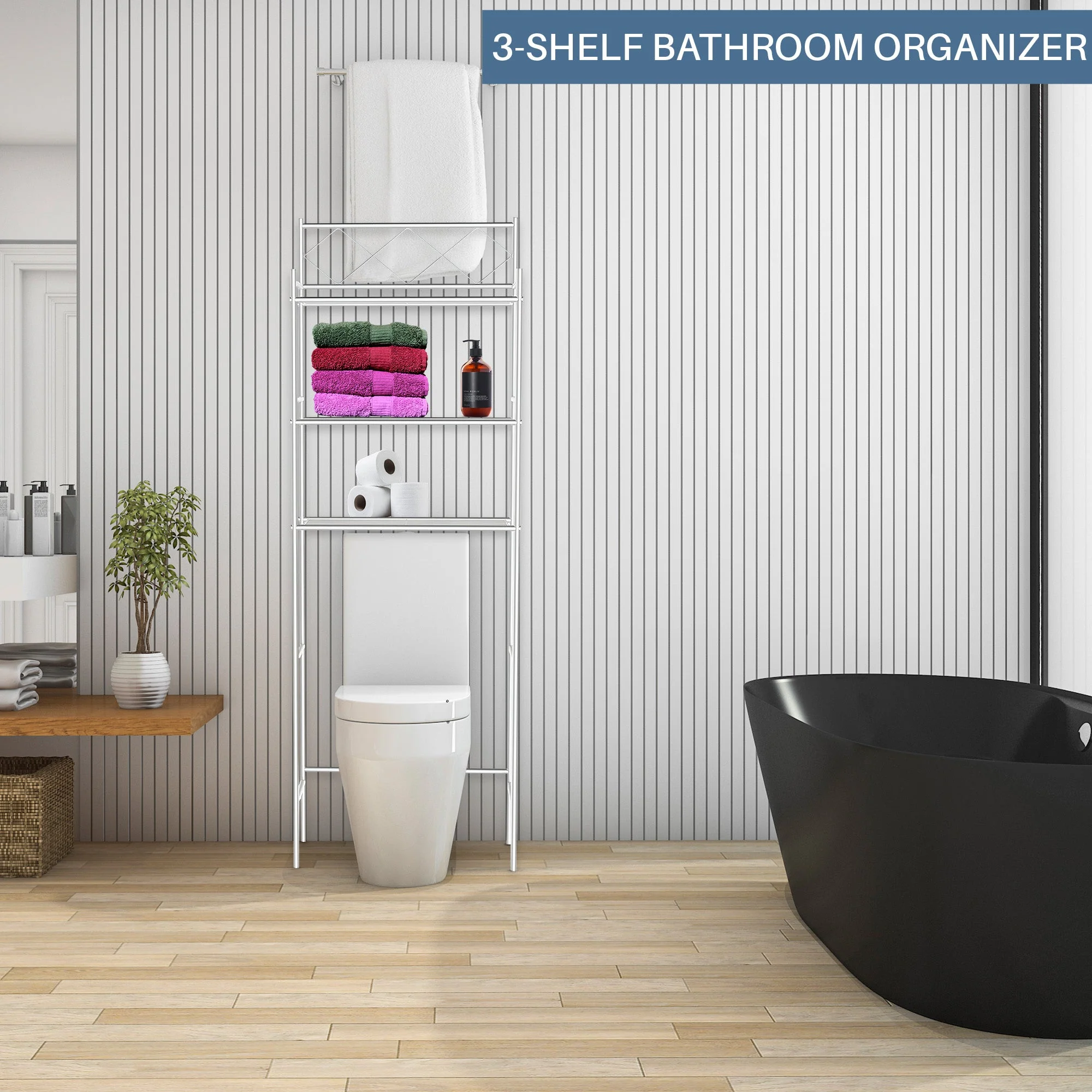 J&V Textiles 3-Shelf Metal Bathroom Organizer Over The Toilet - Image 3