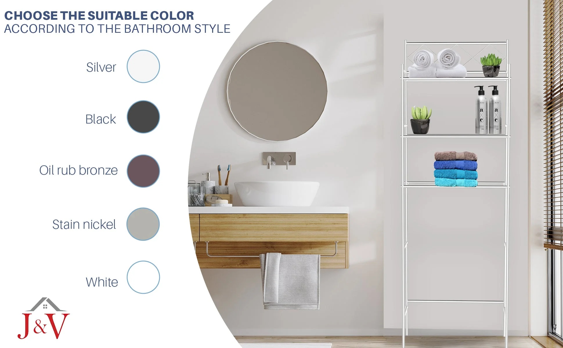 J&V Textiles 3-Shelf Metal Bathroom Organizer Over The Toilet - Image 4