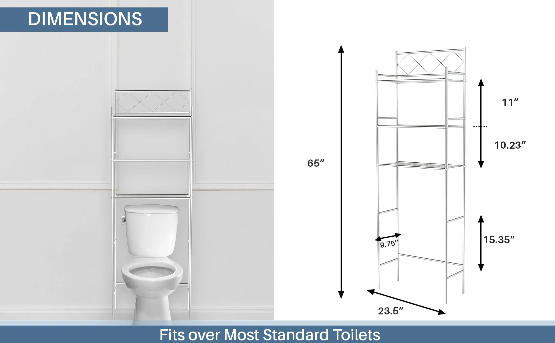 J&V Textiles 3-Shelf Metal Bathroom Organizer Over The Toilet - Image 5