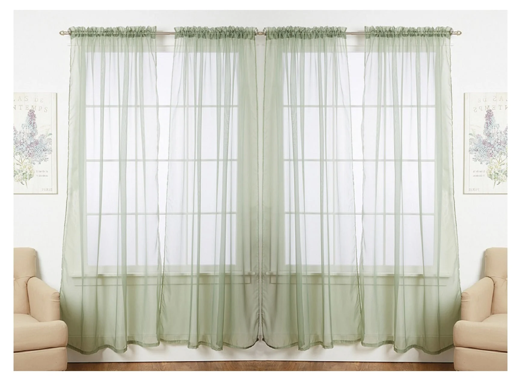 J&V Textiles 4-Pack Value: Solid Sheer Window Curtain Panels - Image 2