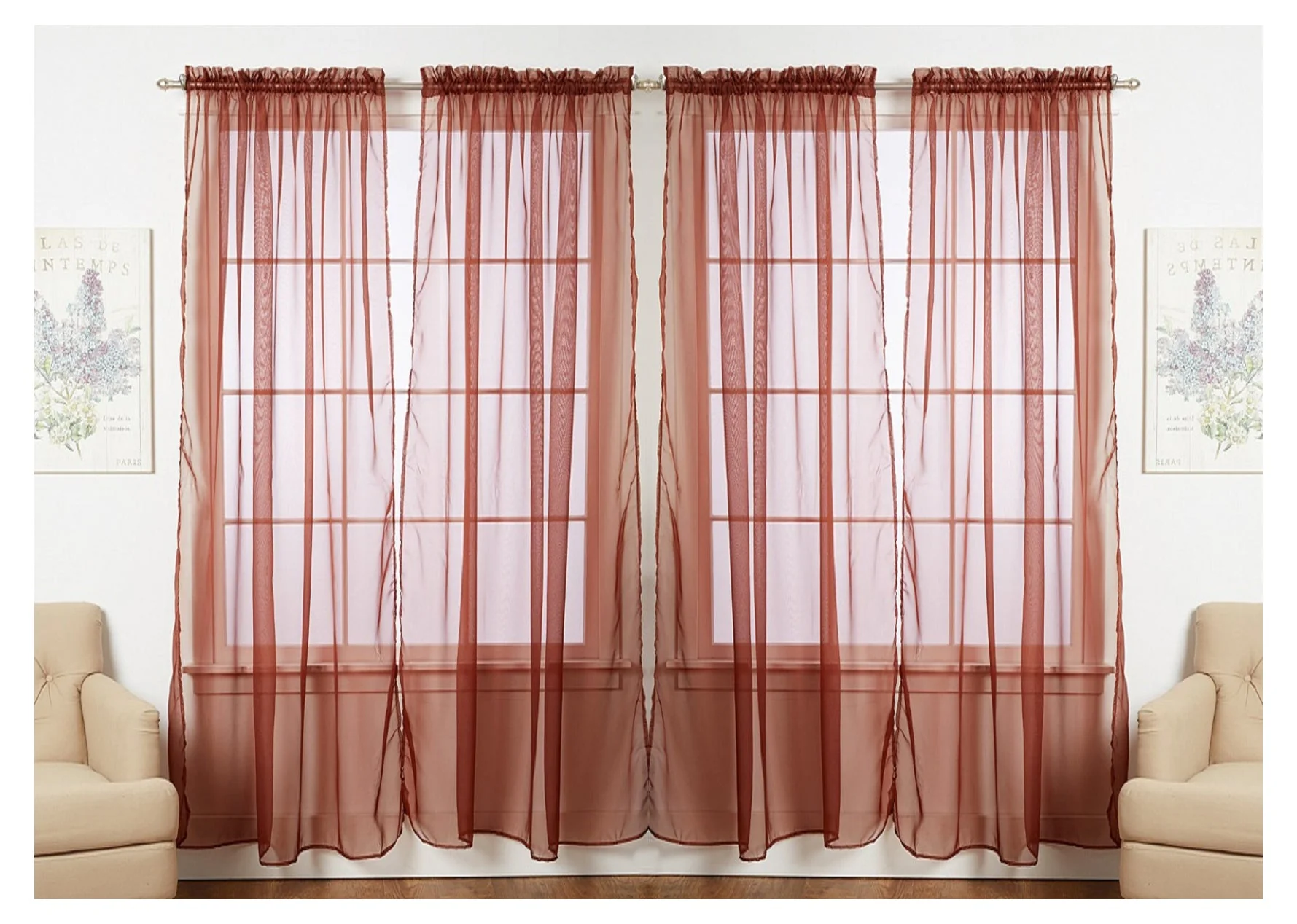 J&V Textiles 4-Pack Value: Solid Sheer Window Curtain Panels - Image 21