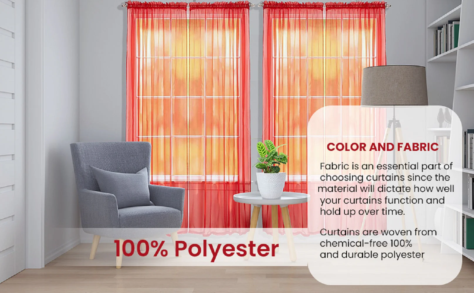J&V Textiles 4-Pack Value: Solid Sheer Window Curtain Panels - Image 3