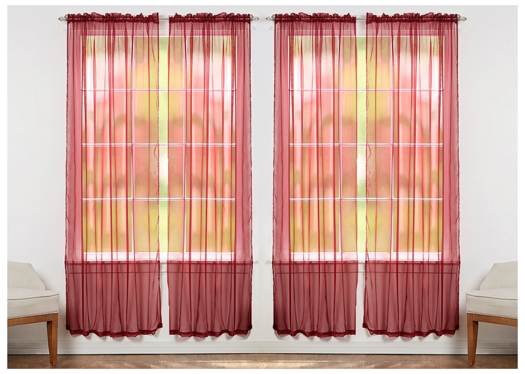 J&V Textiles 4-Pack Value: Solid Sheer Window Curtain Panels - Image 9