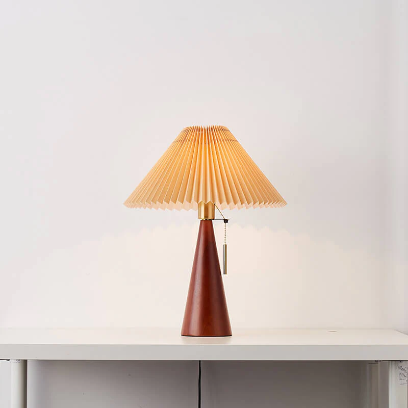 Japanese Minimalist Wooden Table Lamp Pleated Shade LED Indoor Lighting - Image 11