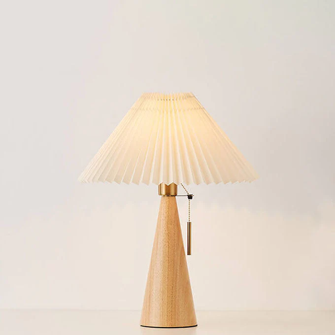 Japanese Minimalist Wooden Table Lamp Pleated Shade LED Indoor Lighting - Image 12