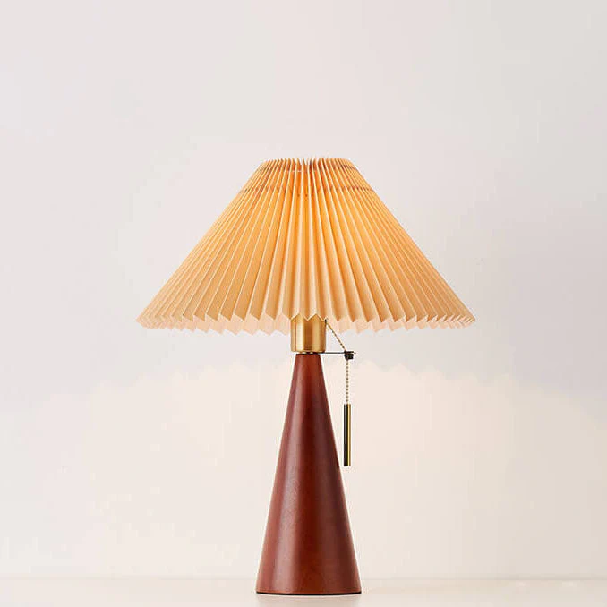 Japanese Minimalist Wooden Table Lamp Pleated Shade LED Indoor Lighting - Image 13