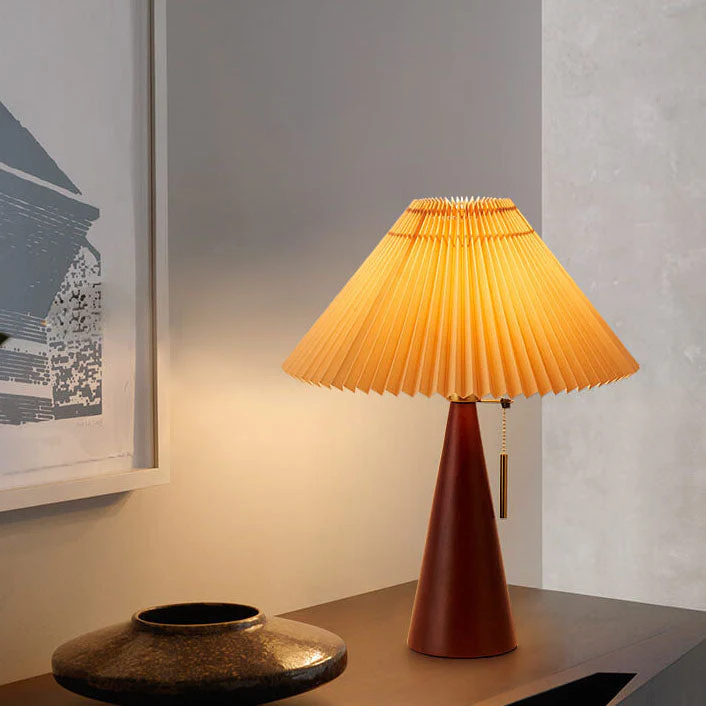 Japanese Minimalist Wooden Table Lamp Pleated Shade LED Indoor Lighting - Image 2