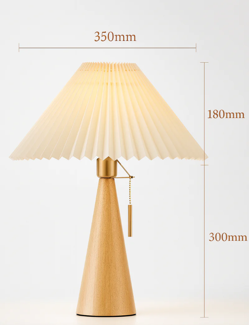 Japanese Minimalist Wooden Table Lamp Pleated Shade LED Indoor Lighting - Image 4