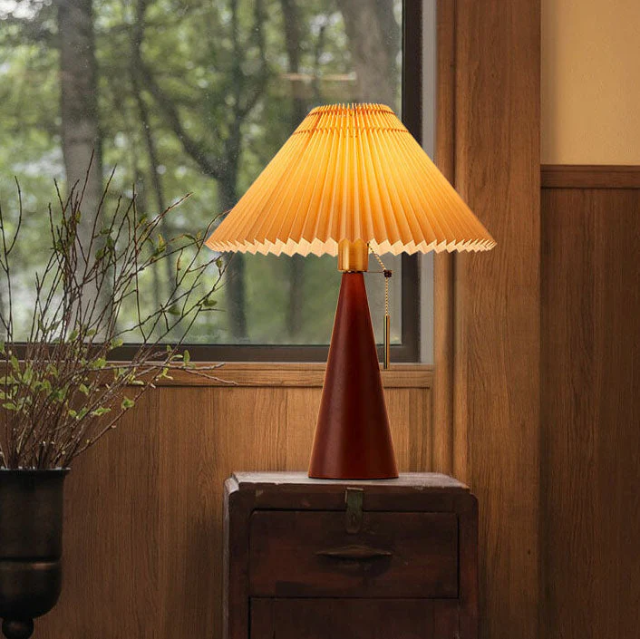 Japanese Minimalist Wooden Table Lamp Pleated Shade LED Indoor Lighting - Image 6