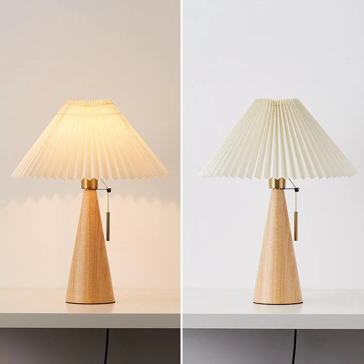 Japanese Minimalist Wooden Table Lamp Pleated Shade LED Indoor Lighting - Image 7