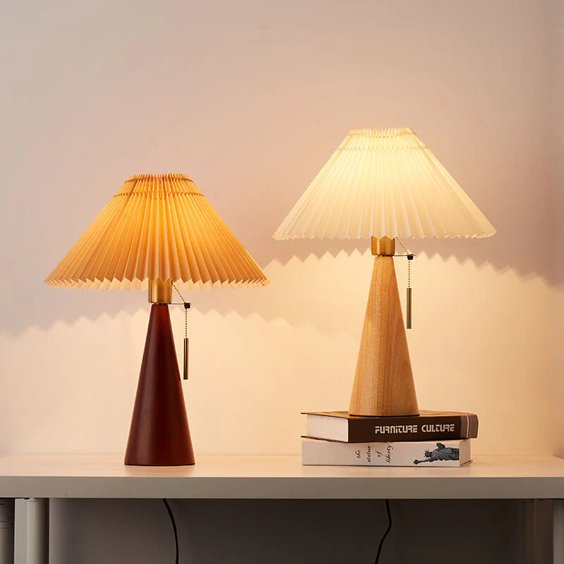 Japanese Minimalist Wooden Table Lamp Pleated Shade LED Indoor Lighting - Image 8