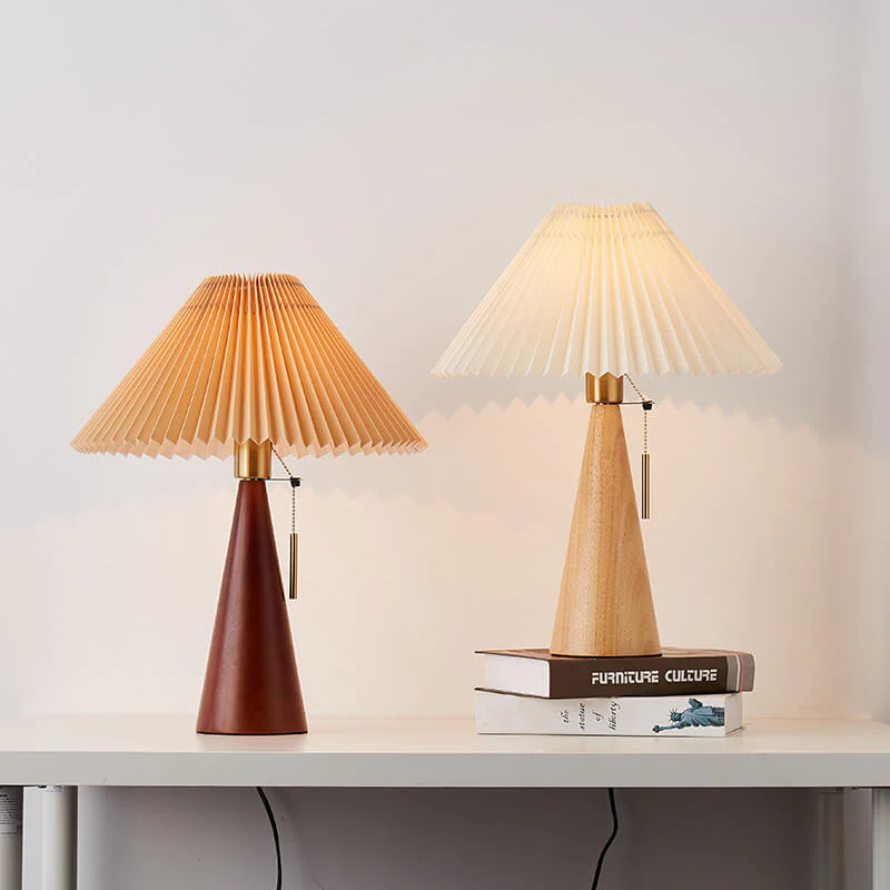 Japanese Minimalist Wooden Table Lamp Pleated Shade LED Indoor Lighting - Image 9