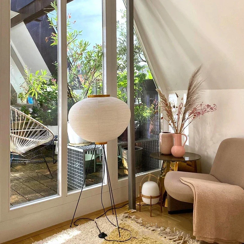 Japanese Paper Floor Lamp Retro Art Standing Light for Bedroom Living Room - Image 5