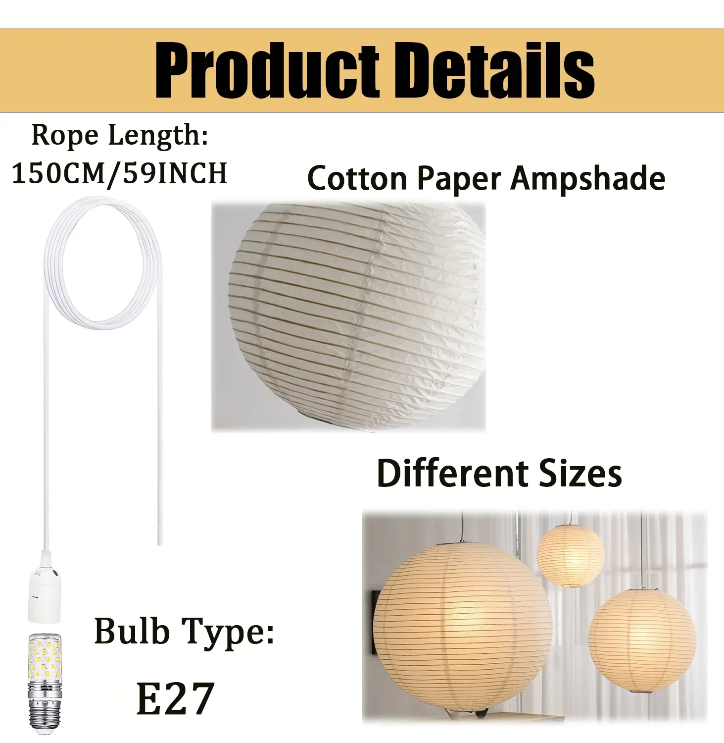 Japanese Rice Paper Pendant Light Minimalist Hanging Lantern Ceiling Lamp Decor - Image 6