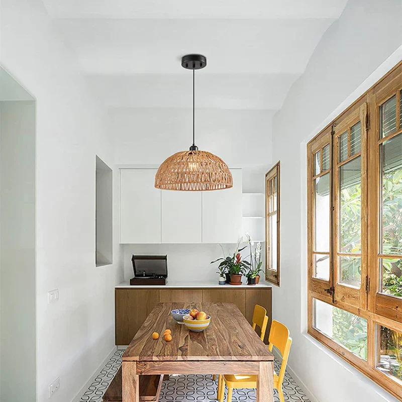 Japanese Style Rattan Pendant Lamp – Woven Hemp Rope Ceiling Light for Dining Room - Image 4