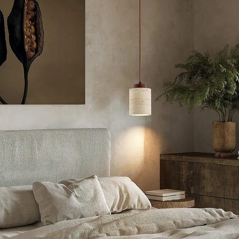 Japanese Wabi Sabi Stone Pendant Light – Modern Bedside Hanging Lamp for Bedroom - Image 7
