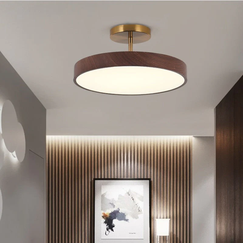 Japanese Wood Round LED Semi-Flush Mount Ceiling Light - Image 10