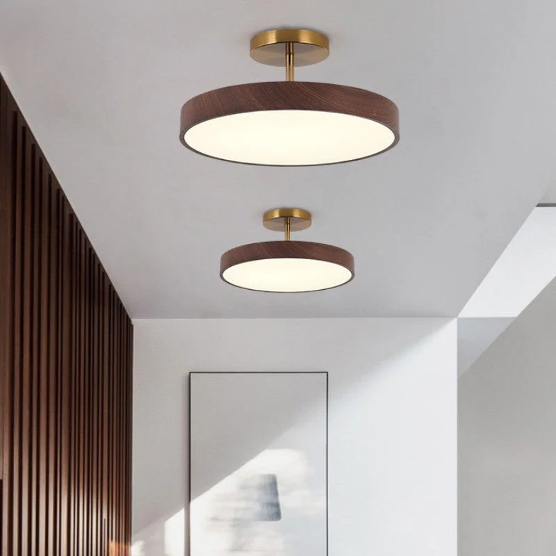 Japanese Wood Round LED Semi-Flush Mount Ceiling Light - Image 12