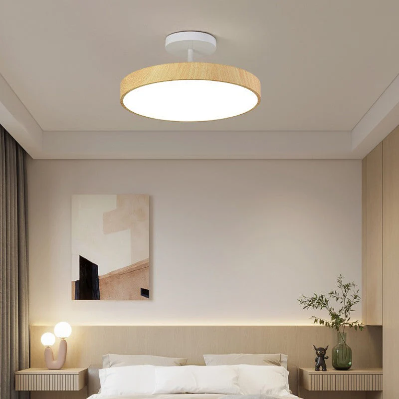 Japanese Wood Round LED Semi-Flush Mount Ceiling Light - Image 13