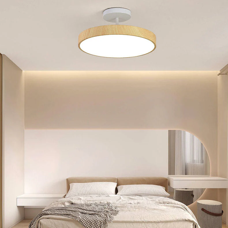 Japanese Wood Round LED Semi-Flush Mount Ceiling Light - Image 14