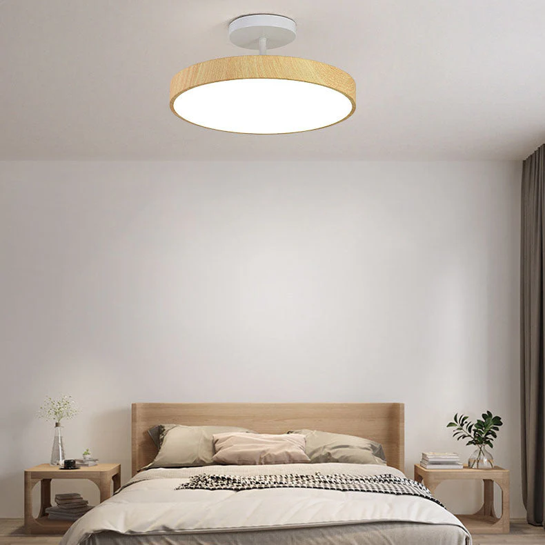 Japanese Wood Round LED Semi-Flush Mount Ceiling Light - Image 2