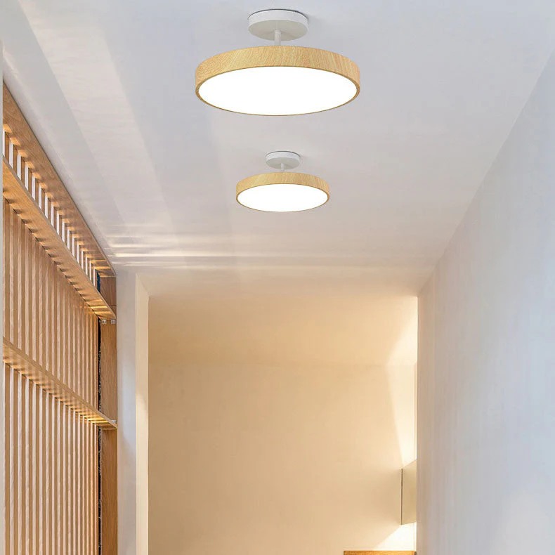 Japanese Wood Round LED Semi-Flush Mount Ceiling Light - Image 3