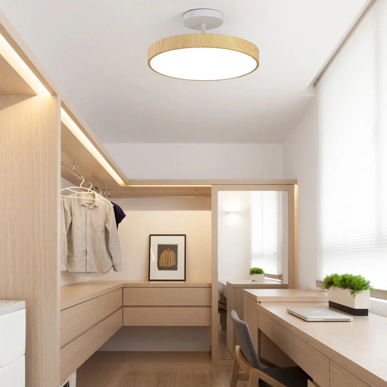 Japanese Wood Round LED Semi-Flush Mount Ceiling Light - Image 6