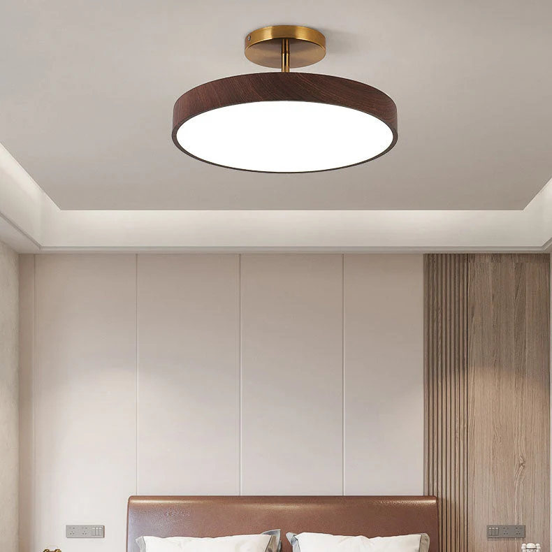 Japanese Wood Round LED Semi-Flush Mount Ceiling Light - Image 9