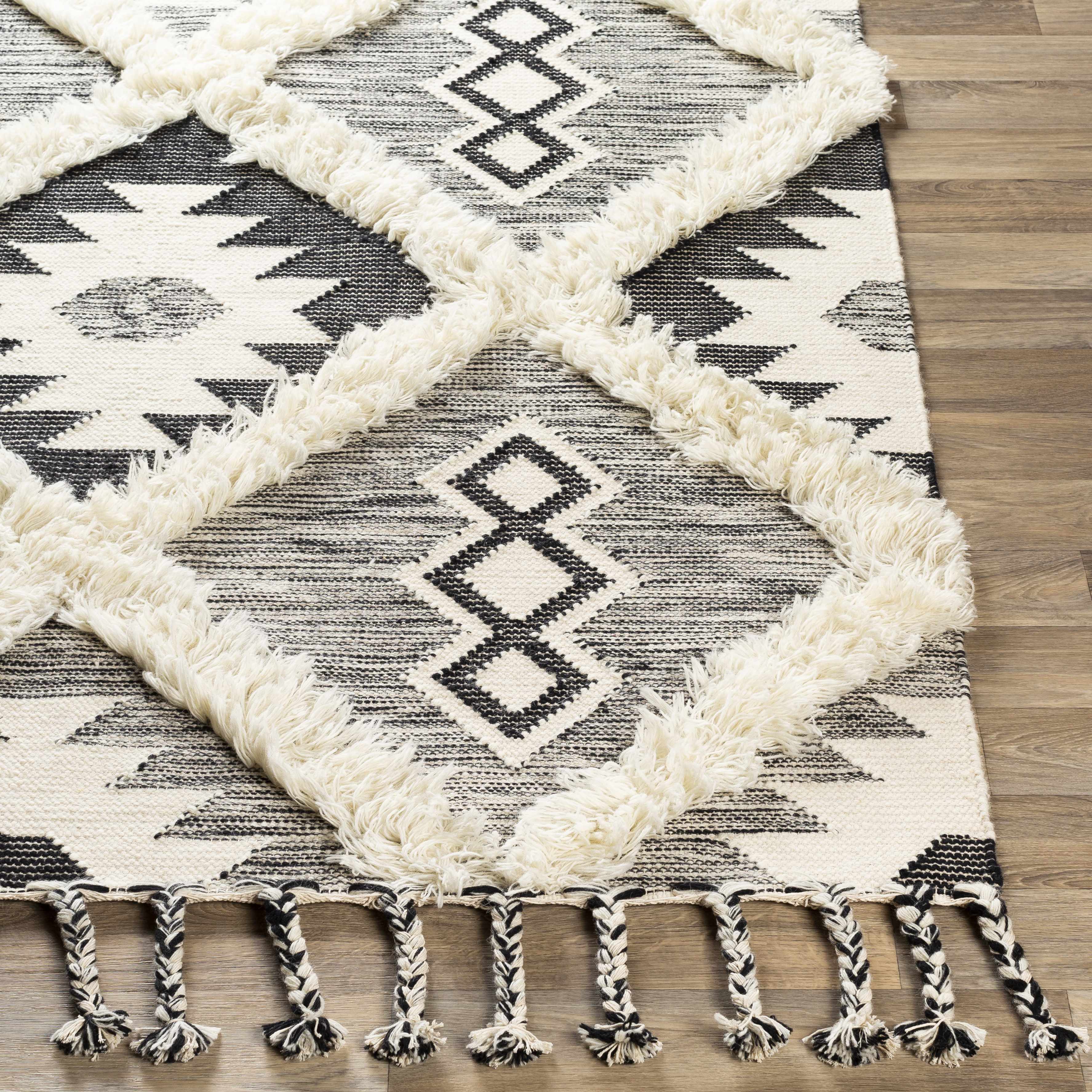 Jarales Cream/Black Tribal Tassel Wool Rug - Clearance - Image 10