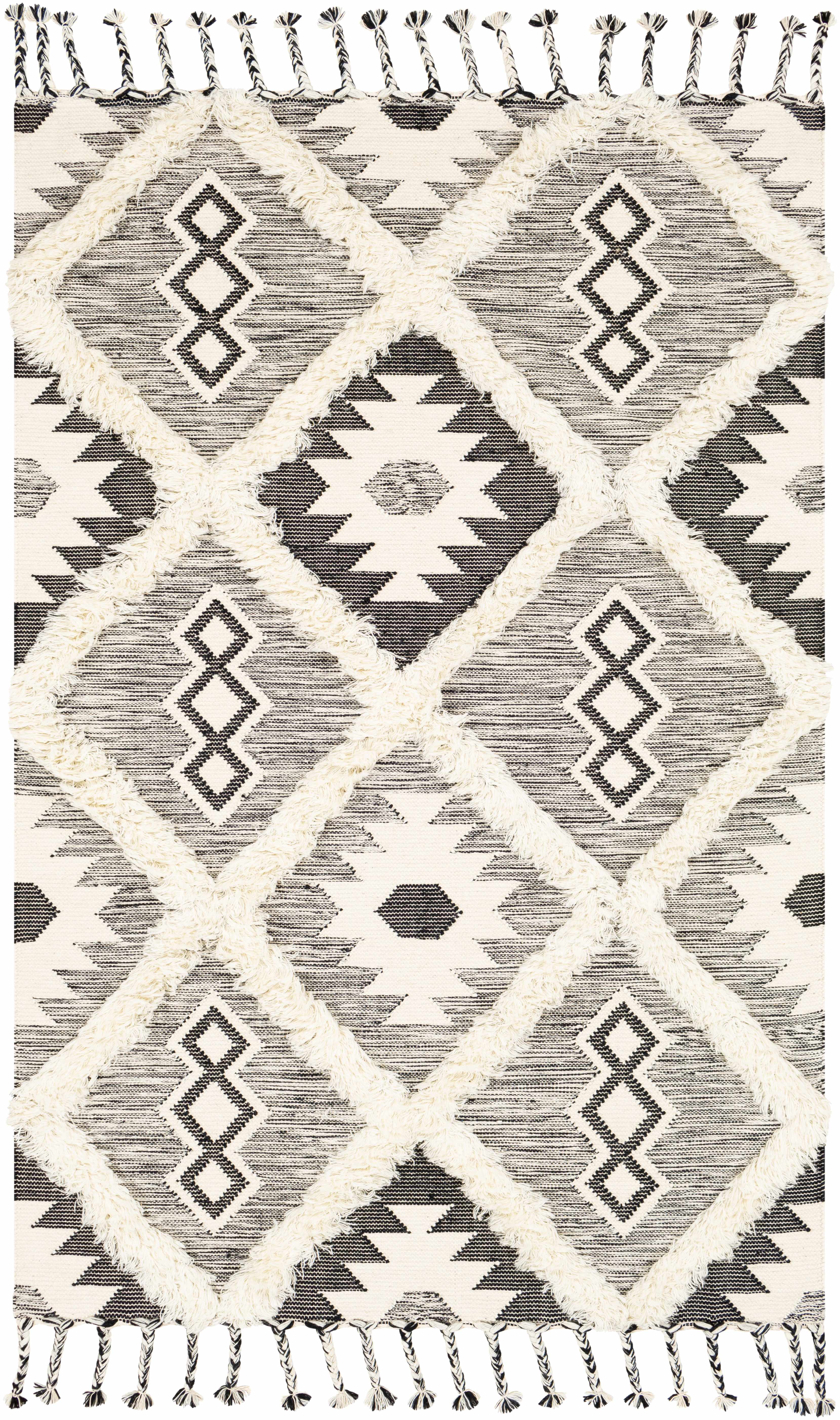Jarales Cream/Black Tribal Tassel Wool Rug - Clearance - Image 12