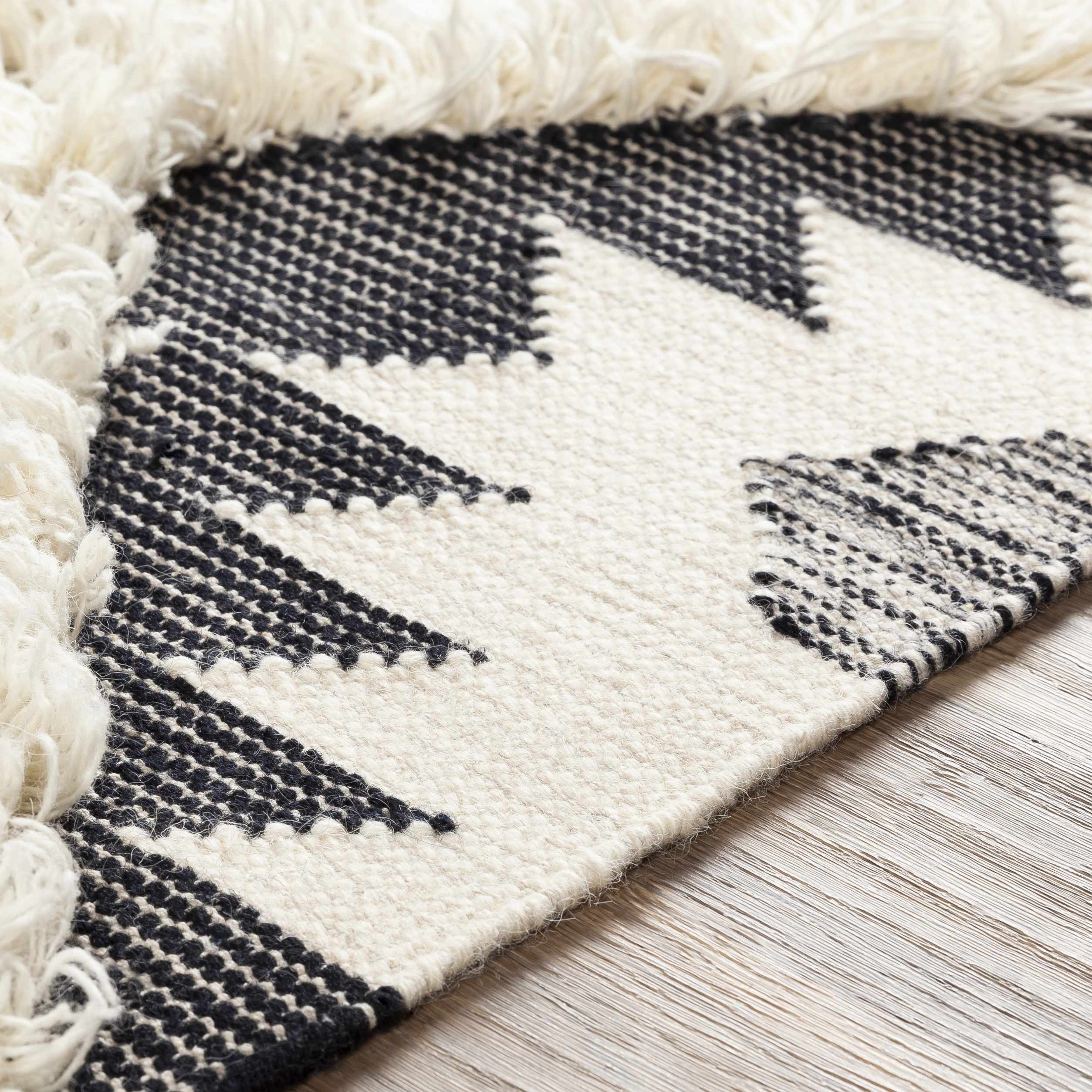 Jarales Cream/Black Tribal Tassel Wool Rug - Clearance - Image 7
