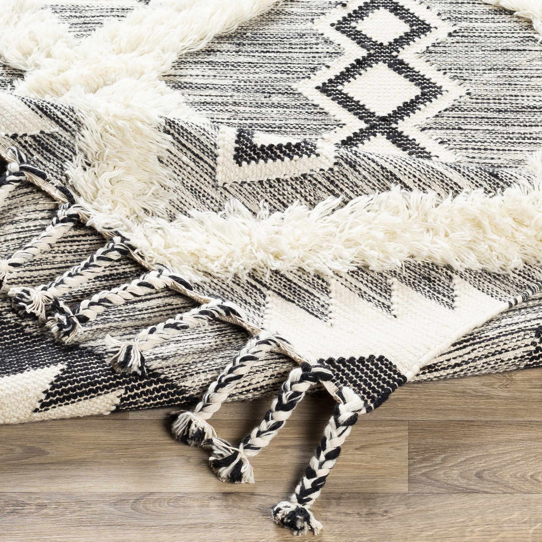 Jarales Cream/Black Tribal Tassel Wool Rug - Clearance - Image 8
