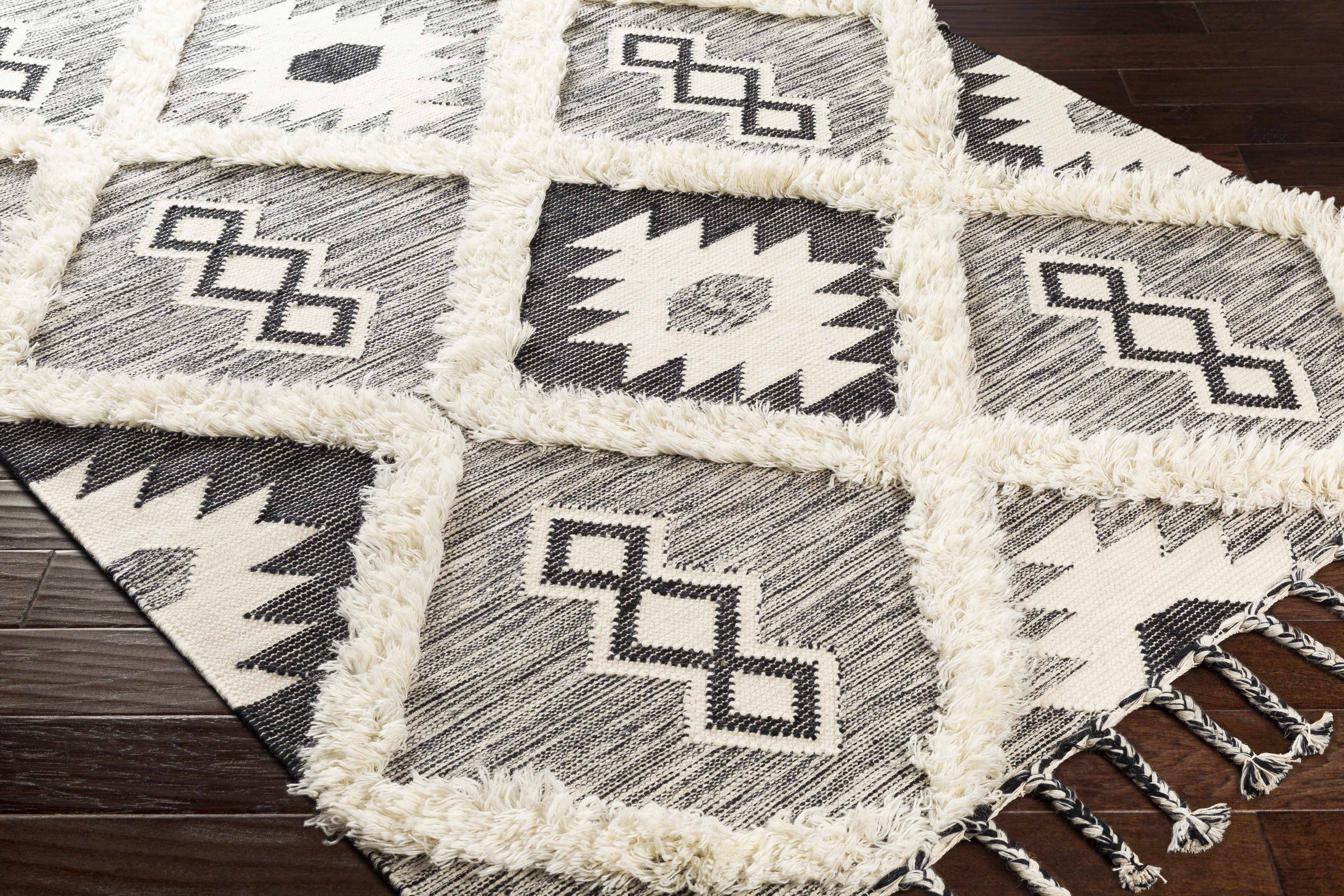 Jarales Cream/Black Tribal Tassel Wool Rug - Clearance - Image 9