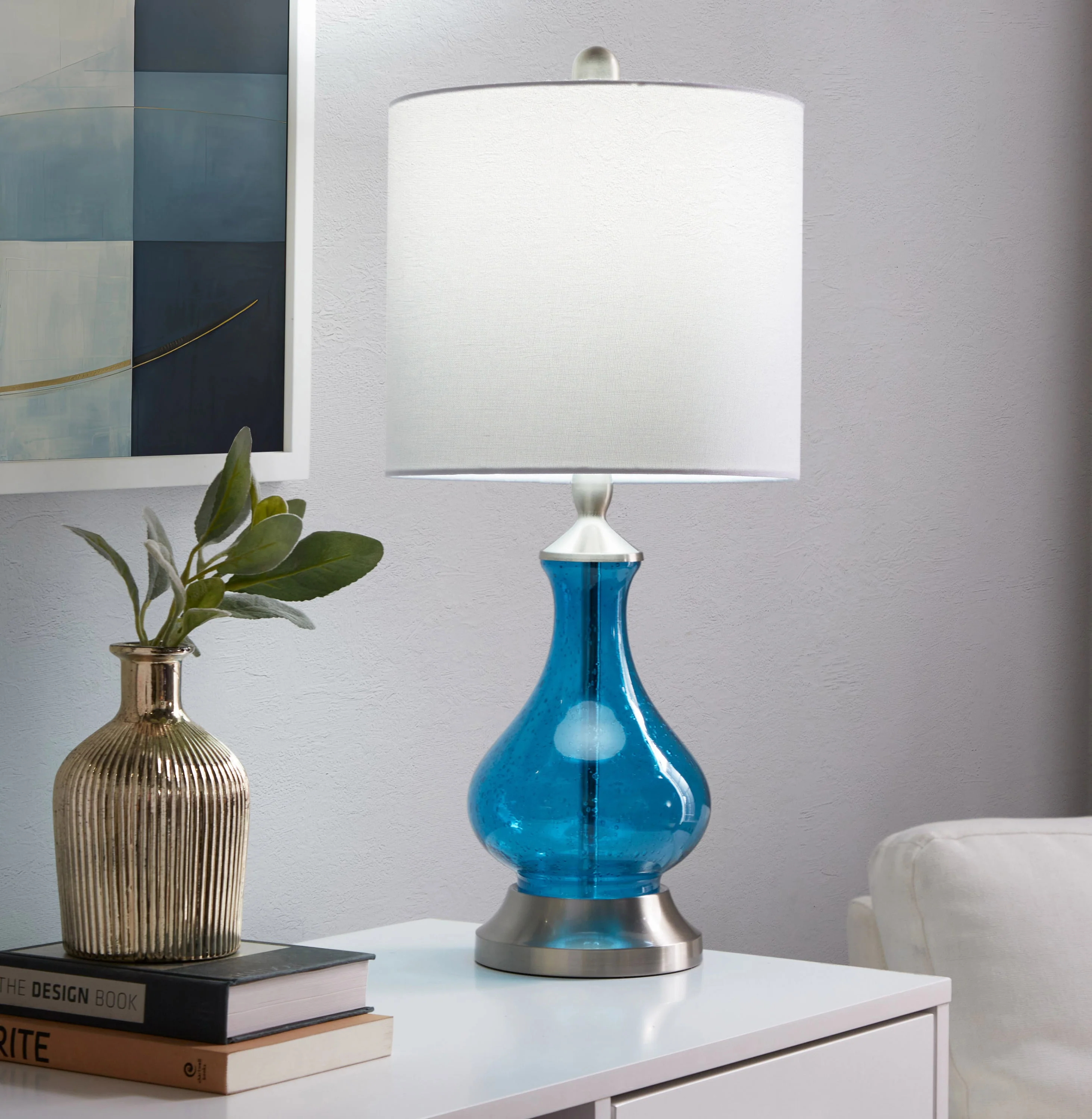 Jasmine 22" Seeded Glass Drum Shade Table Lamp - Image 2