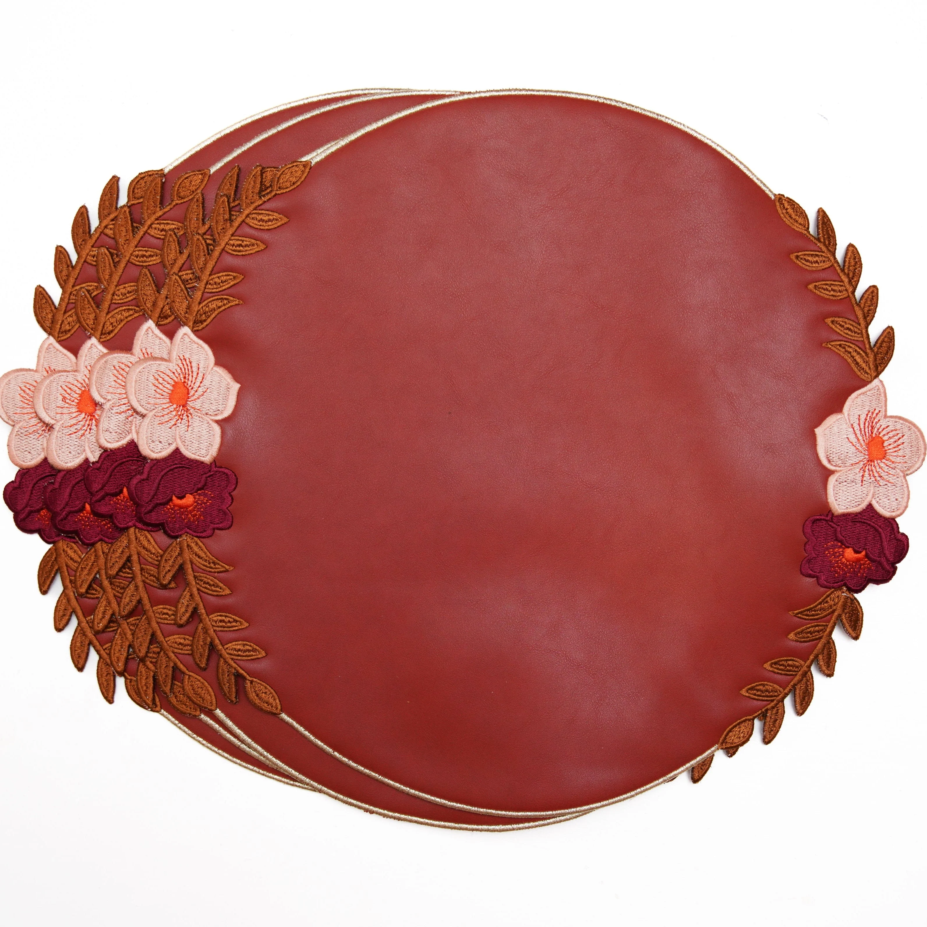 JASMINE DARK ORANGE ROUND FAUX LEATHER PLACEMAT - Image 5