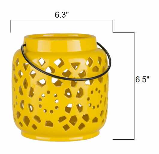 Jeiseyville Yellow Geometric Ceramic Lantern - Image 10