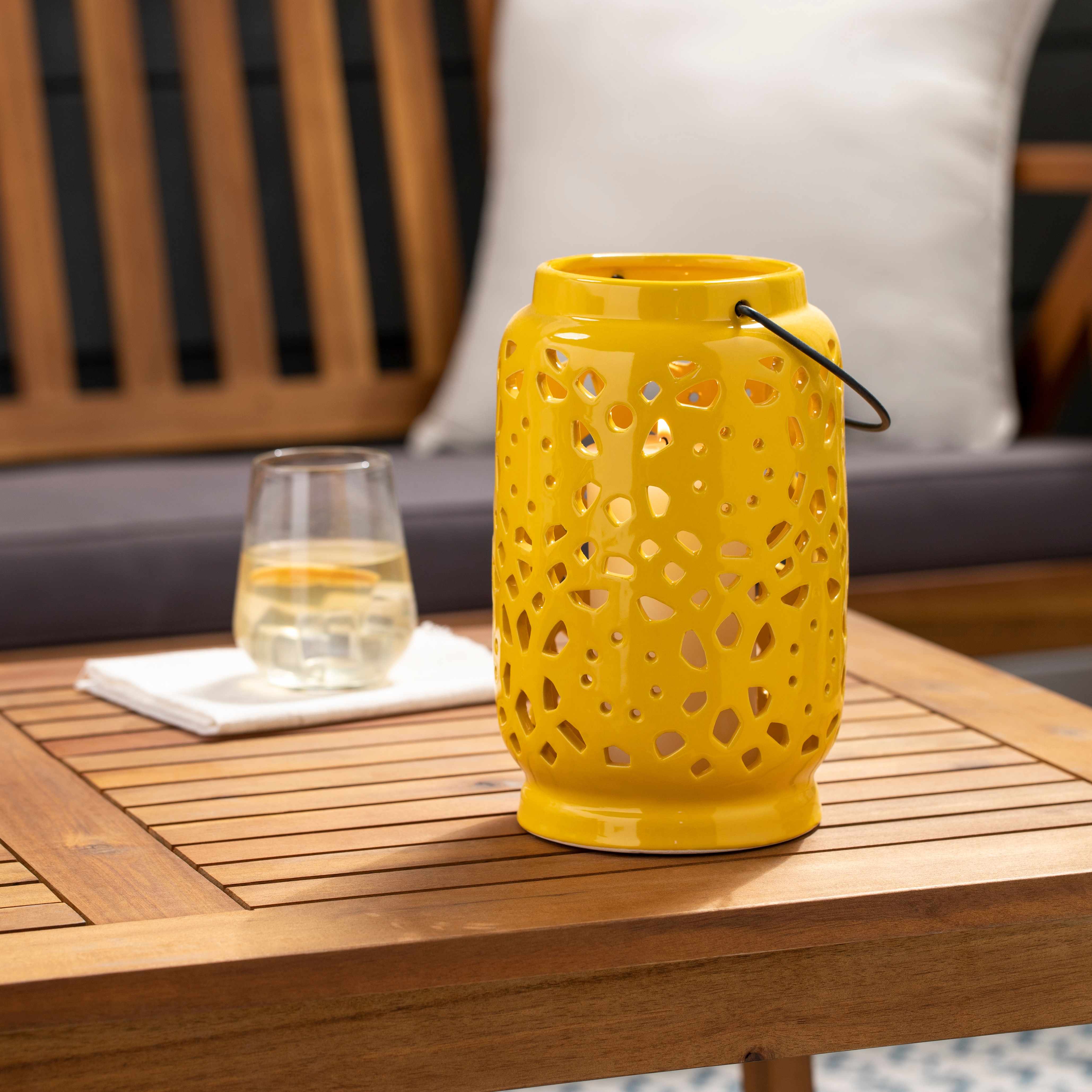 Jeiseyville Yellow Geometric Ceramic Lantern - Image 7