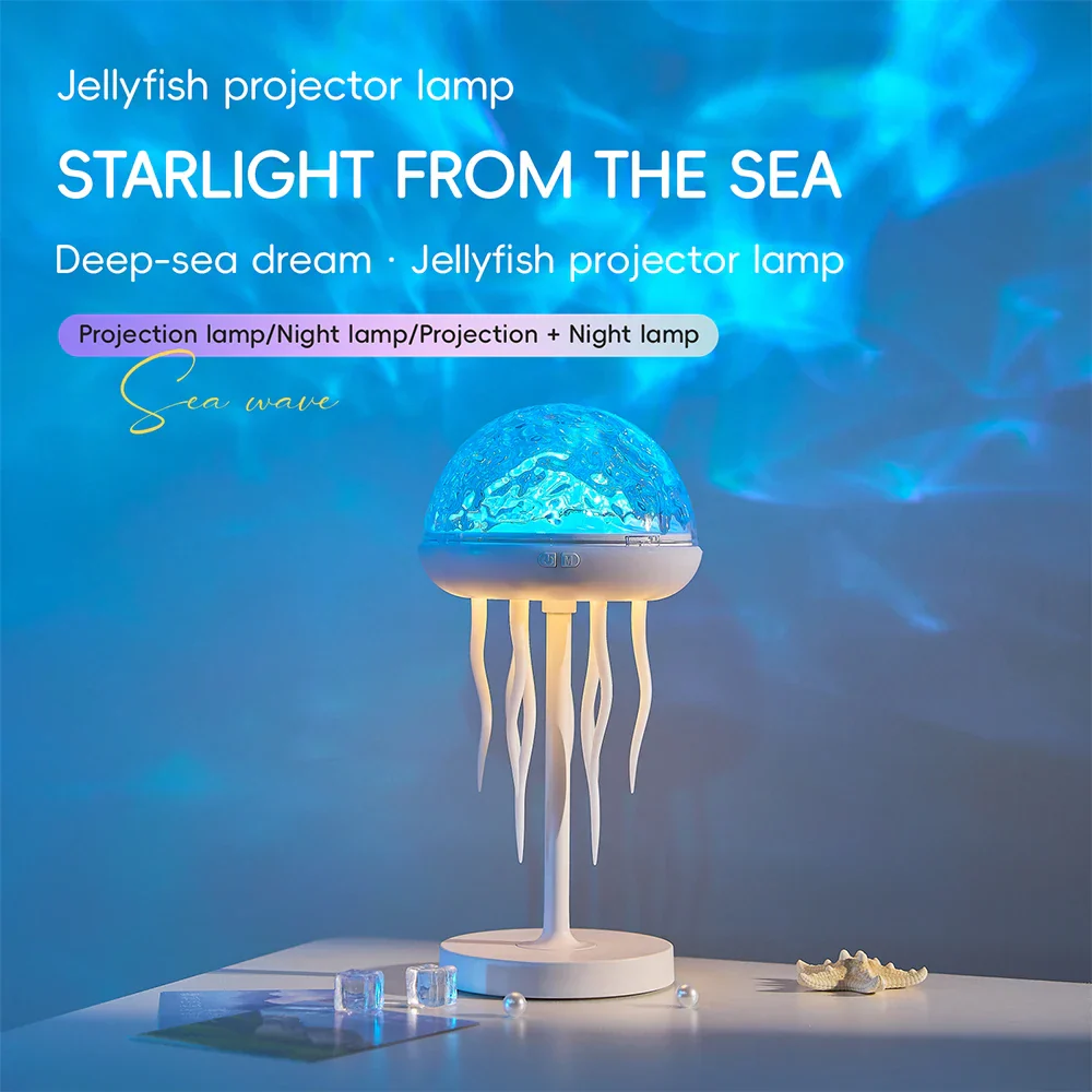 Jellyfish LED Projection Night Light Table Lamp Remote Ocean Ambient Bedroom - Image 2