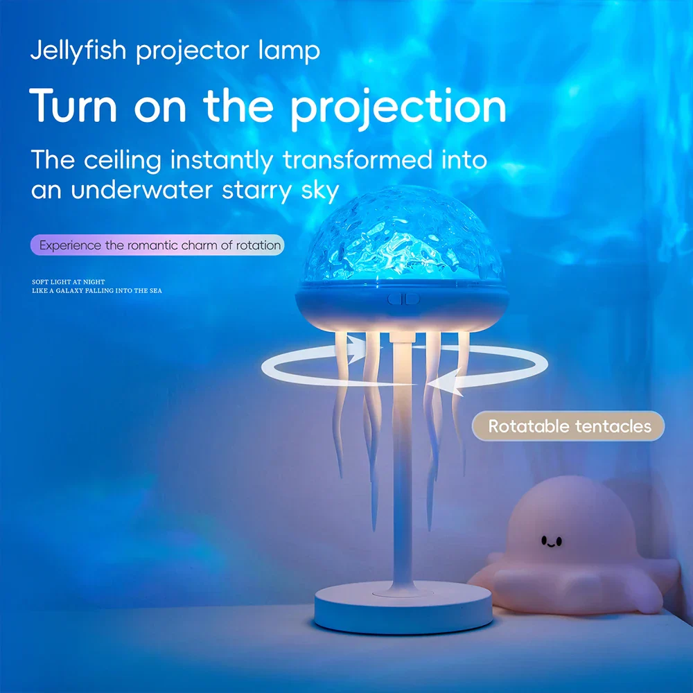 Jellyfish LED Projection Night Light Table Lamp Remote Ocean Ambient Bedroom - Image 3
