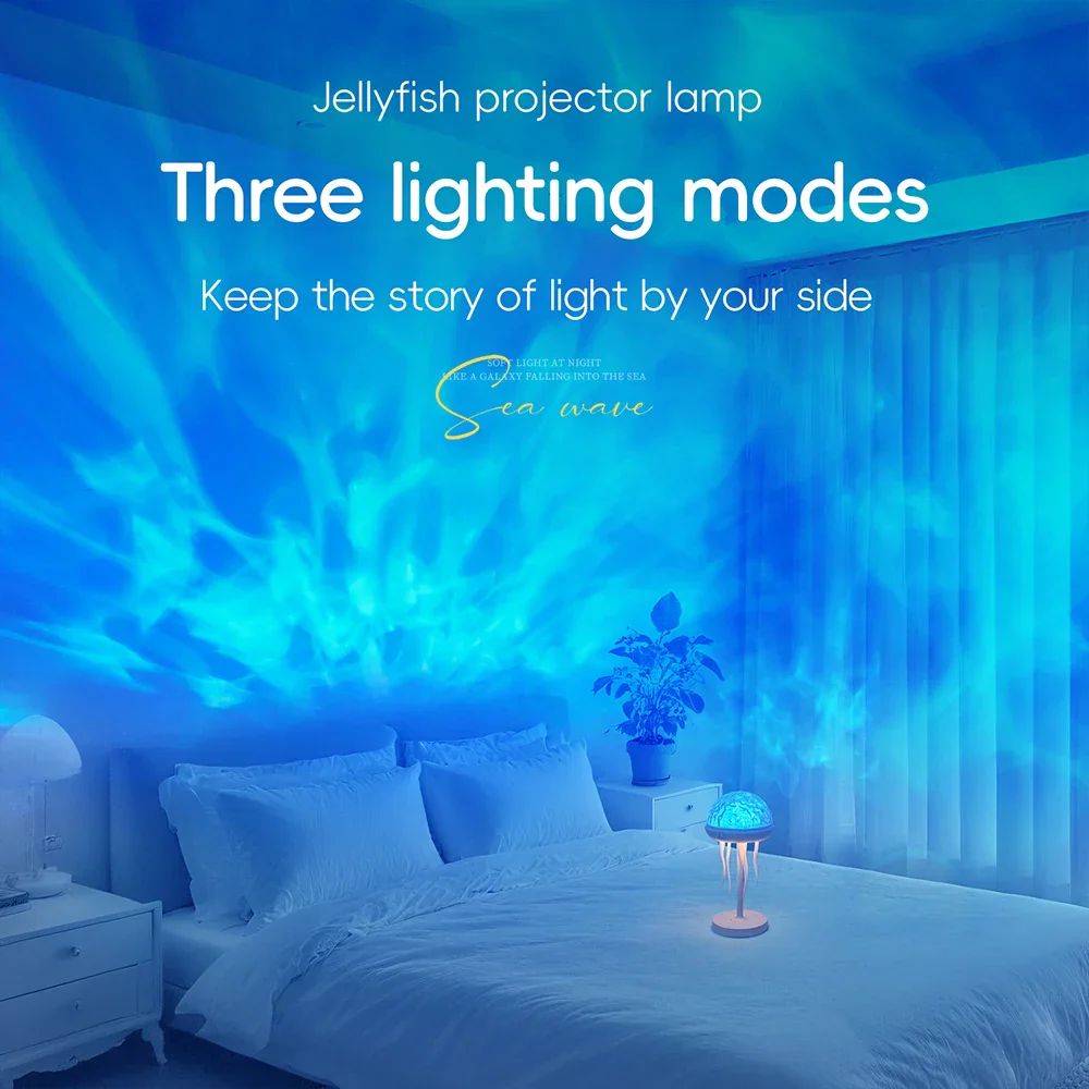 Jellyfish LED Projection Night Light Table Lamp Remote Ocean Ambient Bedroom - Image 5