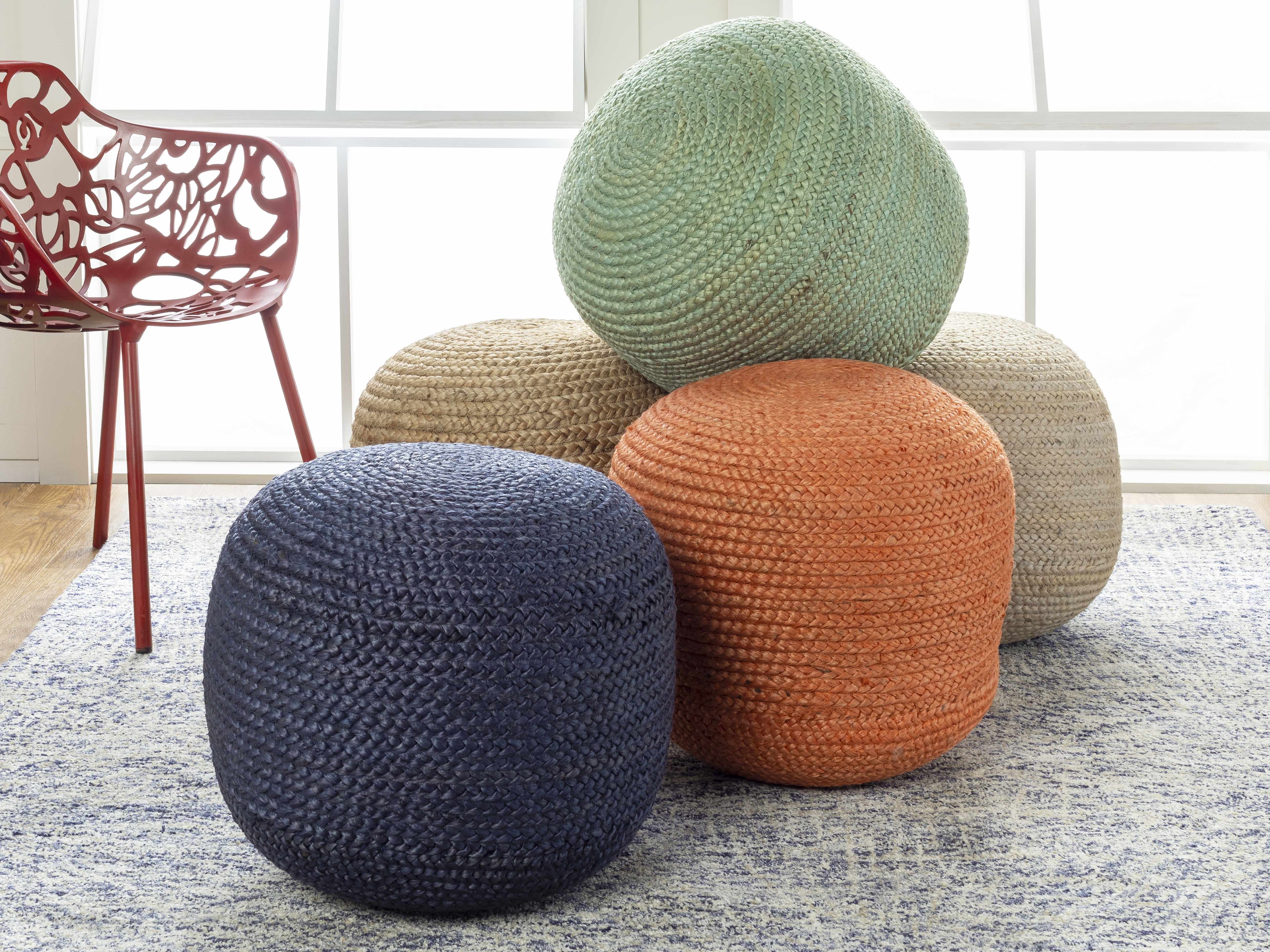 Jenkinjones Knitted Aqua Jute Pouf - Image 7