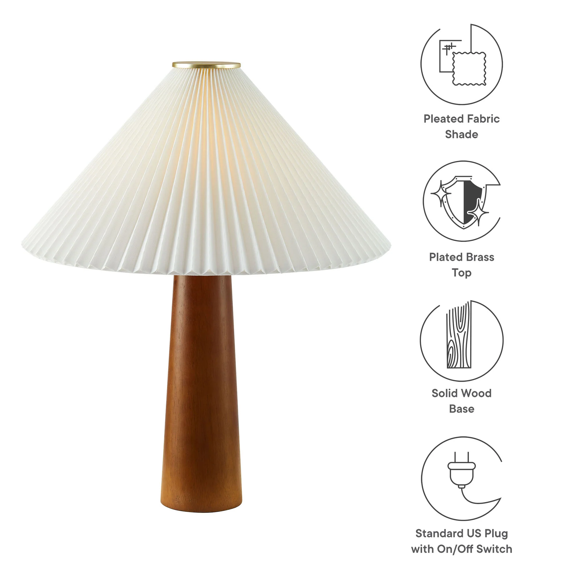Jessica Wooden Base Table Lamp With Pleated Fabric Shade by Modway - Image 3