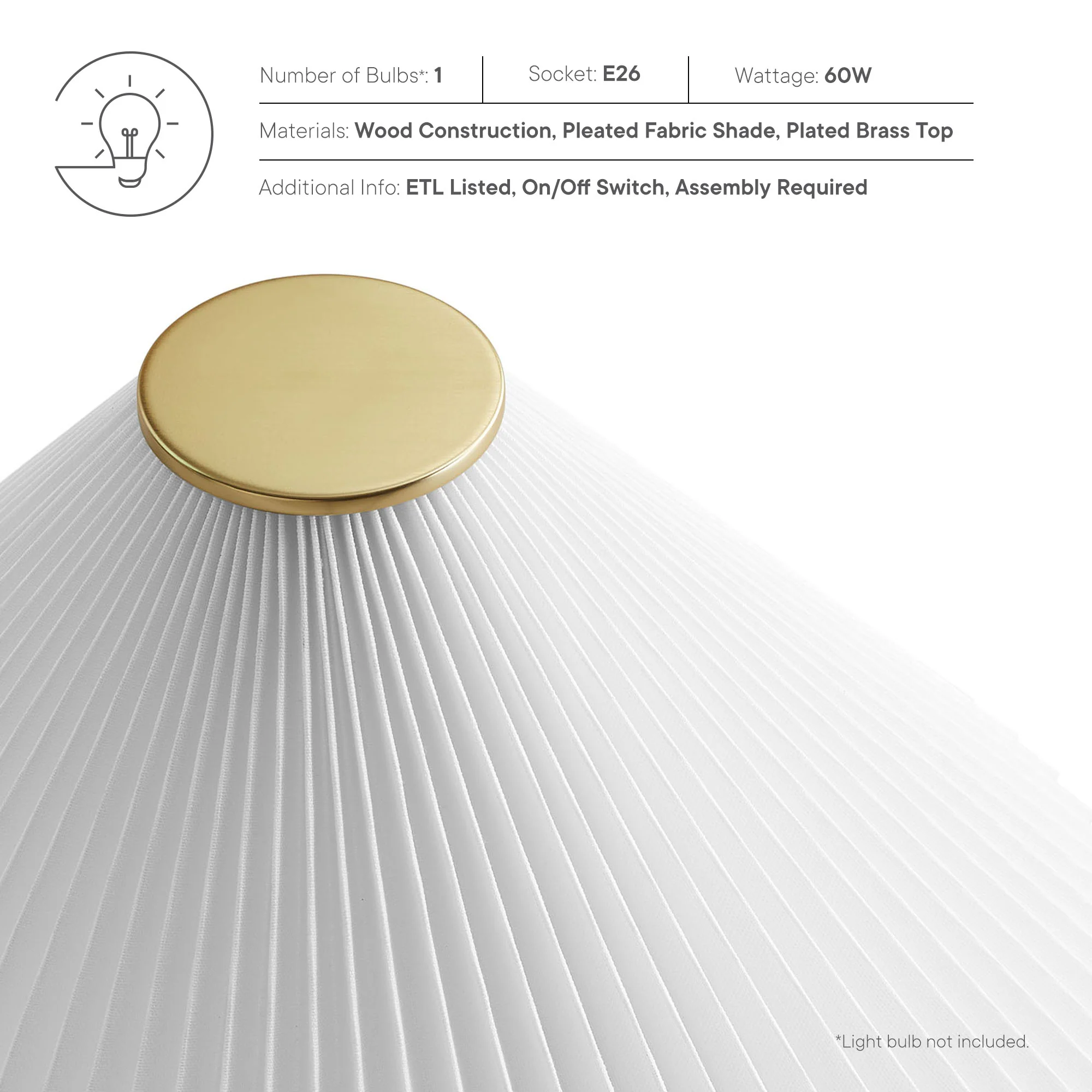Jessica Wooden Base Table Lamp With Pleated Fabric Shade by Modway - Image 4