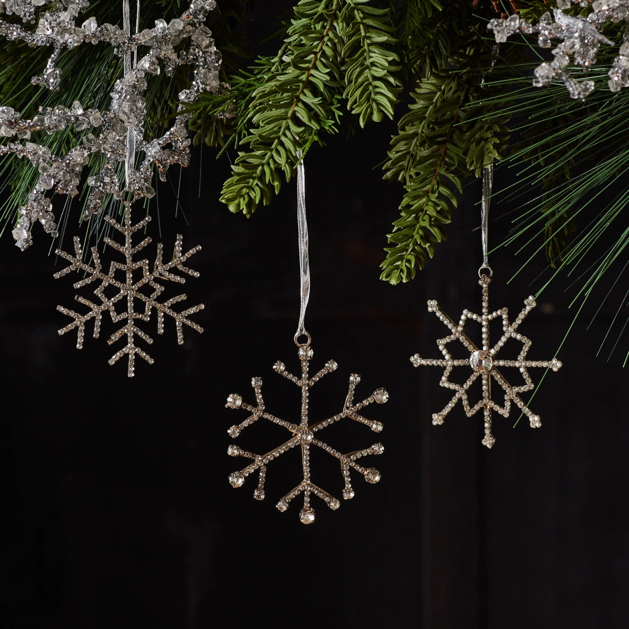 Jeweled Metal Snowflake with Ribbon Hanger (Set of 12) - Image 3
