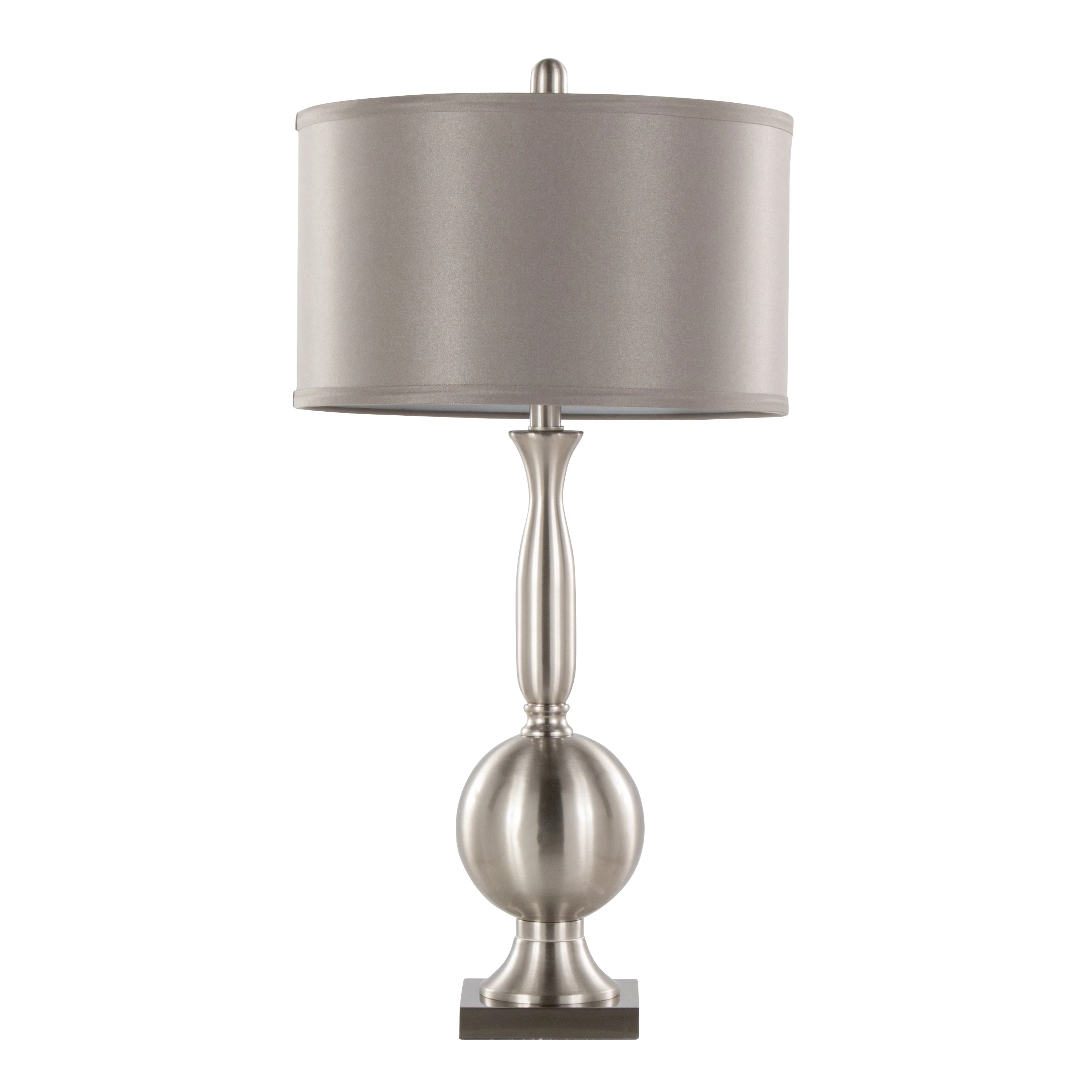 Joan 30" Contemporary Metal Table Lamp Set in Brushed Nickel with Grey Satin Shade - Set of 2 - Image 2