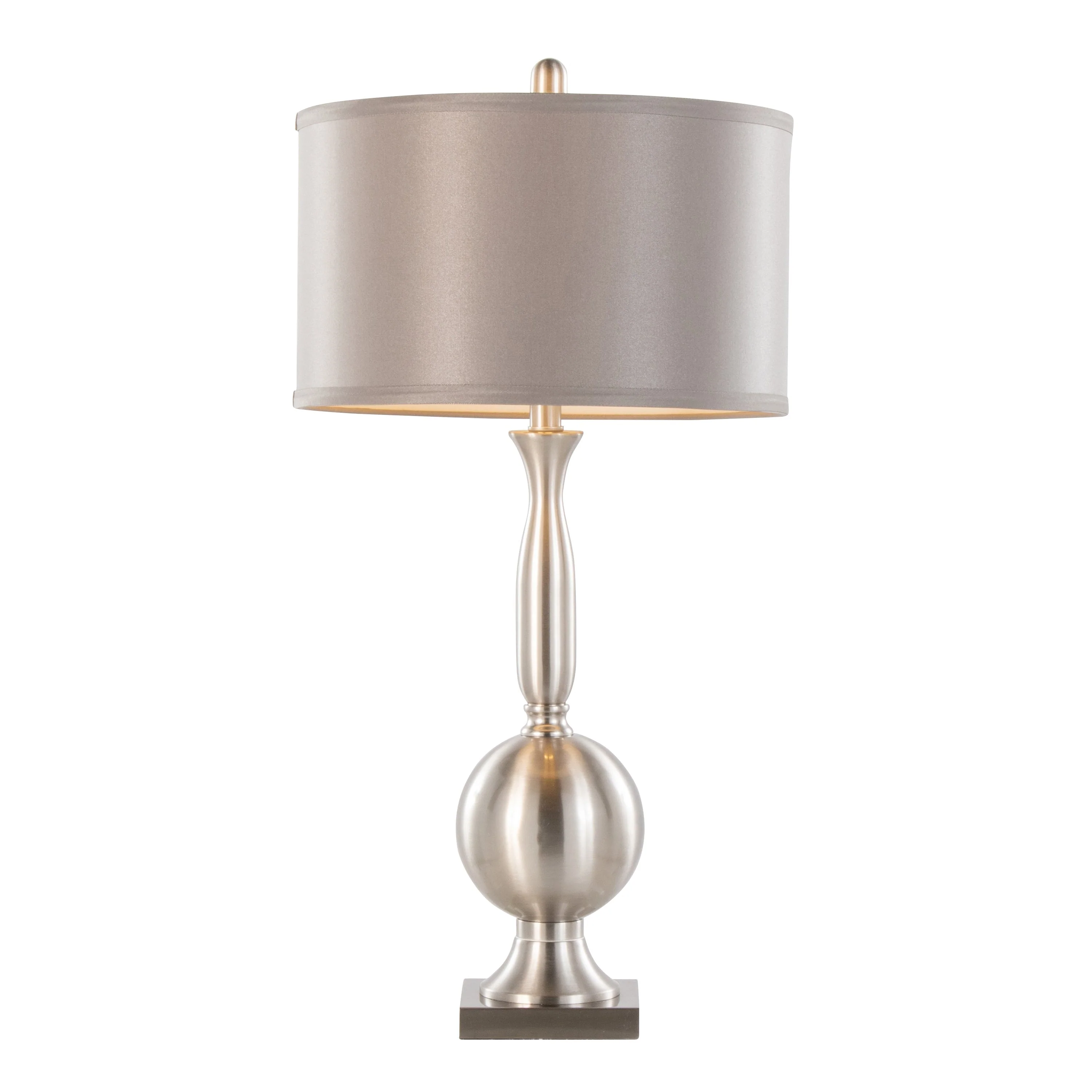 Joan 30" Contemporary Metal Table Lamp Set in Brushed Nickel with Grey Satin Shade - Set of 2 - Image 3